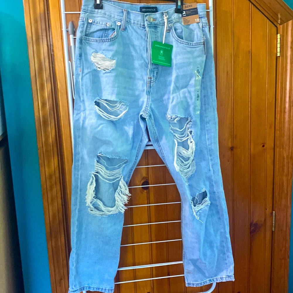 Aeropostale R Size 12 90’s Super High Rise Straight Distressed Denim